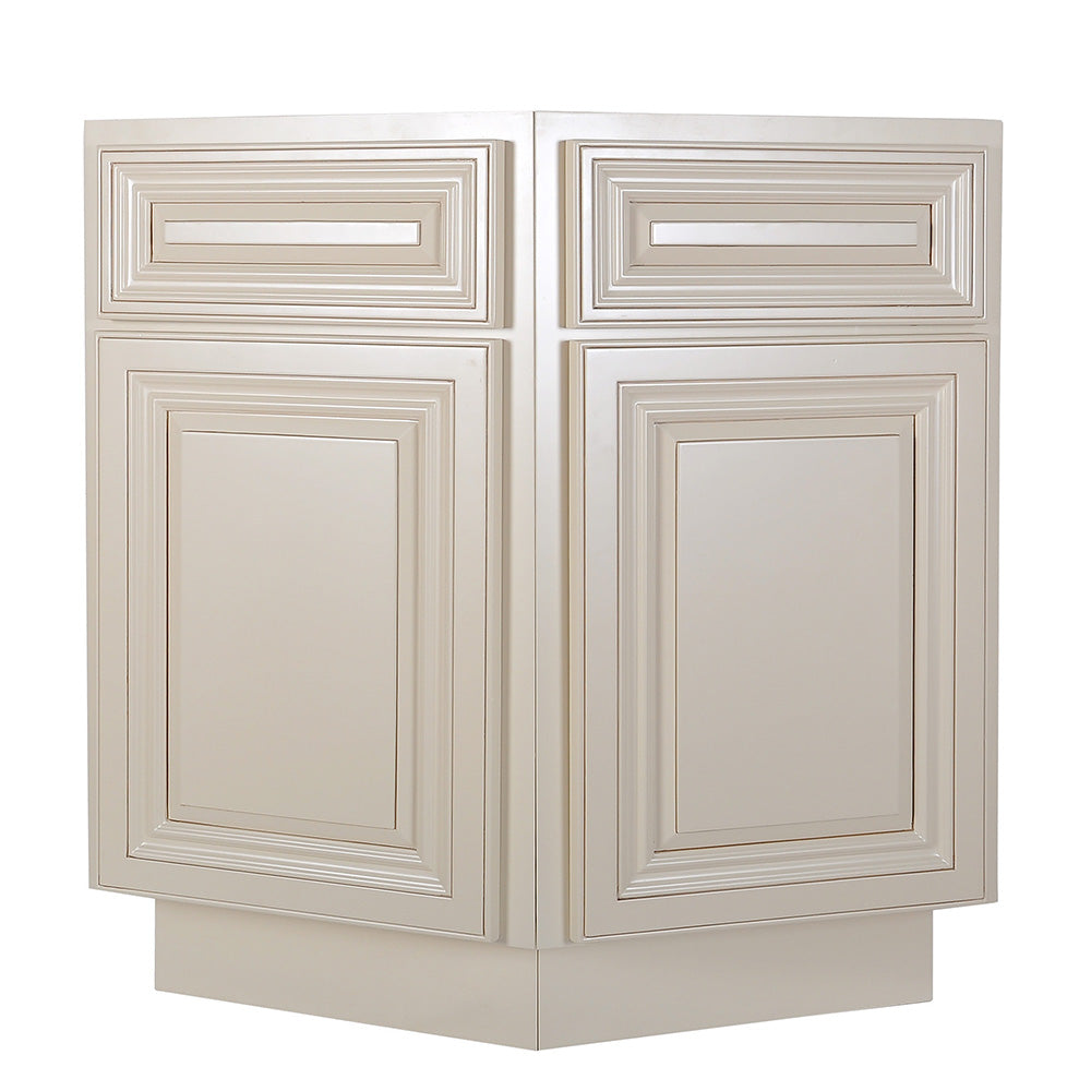 Cream White Base End Angle Cabinet with Two Doors@