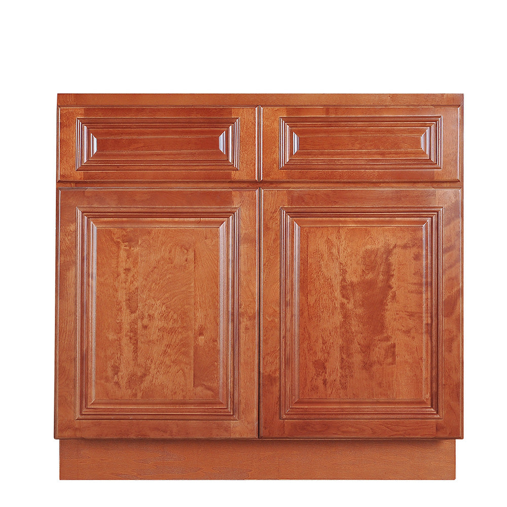 Wine Maple Sink Base Cabinet with Two Drawers & Two Doors