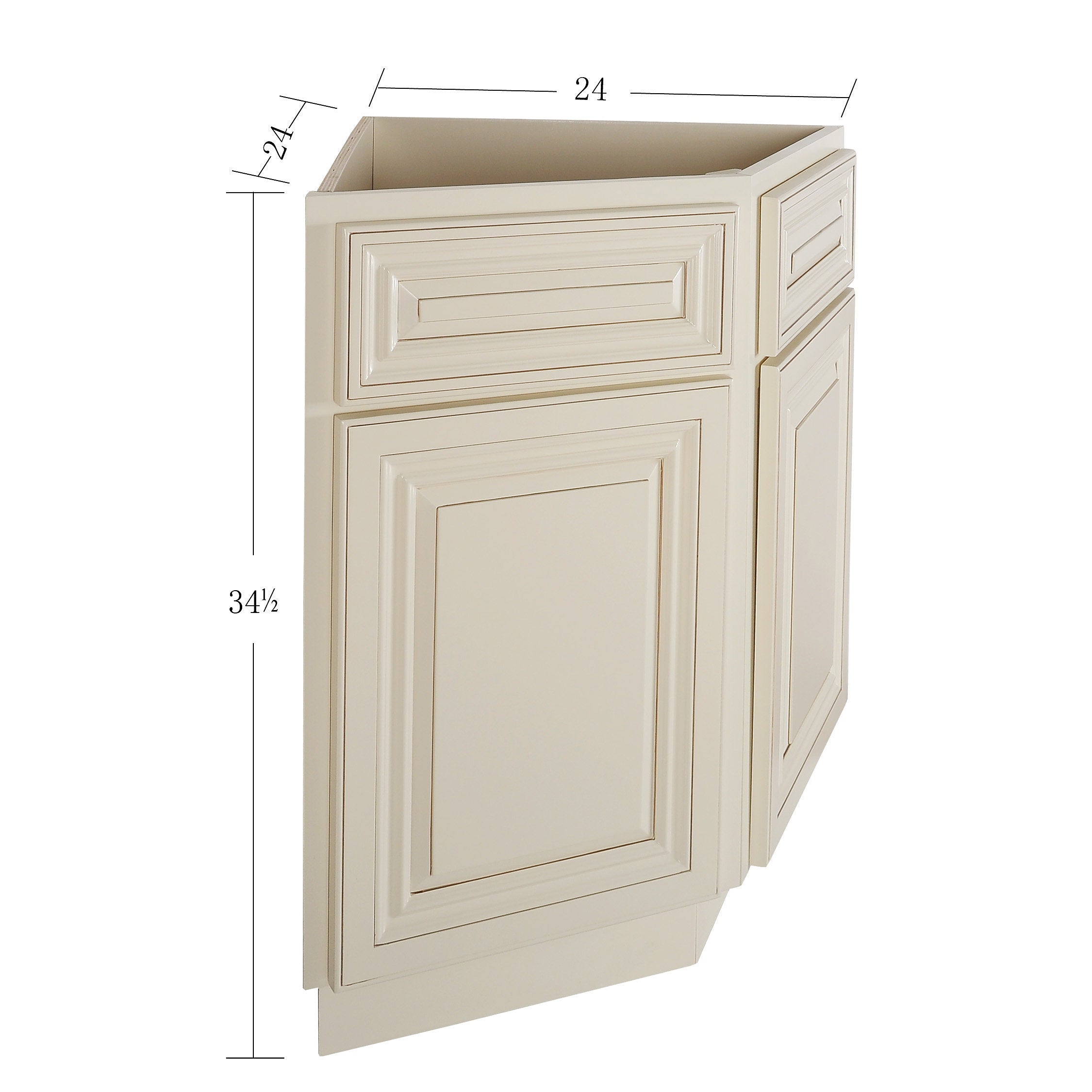 Cream White Base End Angle Cabinet with Two Doors@