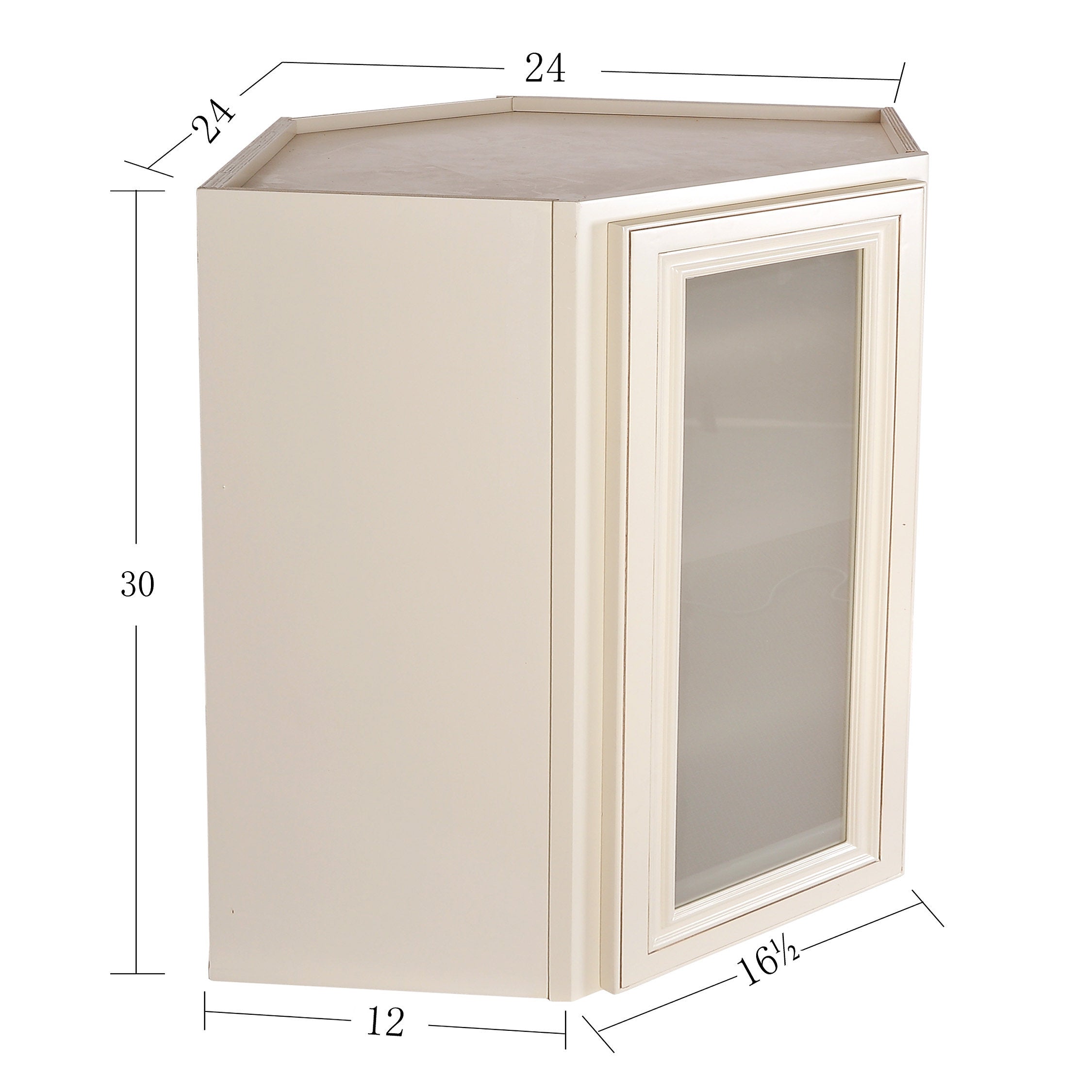 Cream White Wall Diagonal Cabinet with Stained Glass Door@