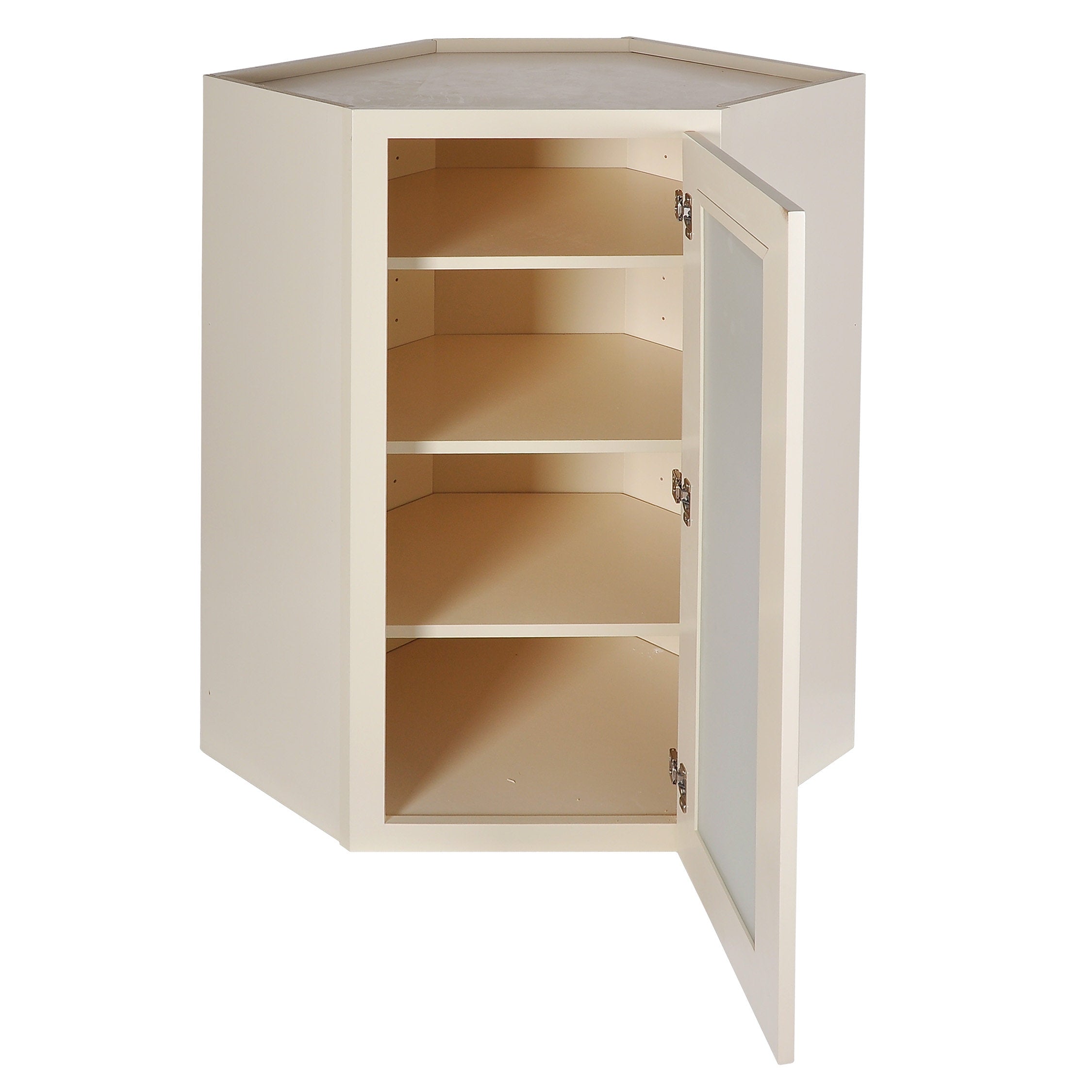 Cream White Wall Diagonal Cabinet with Stained Glass Door@