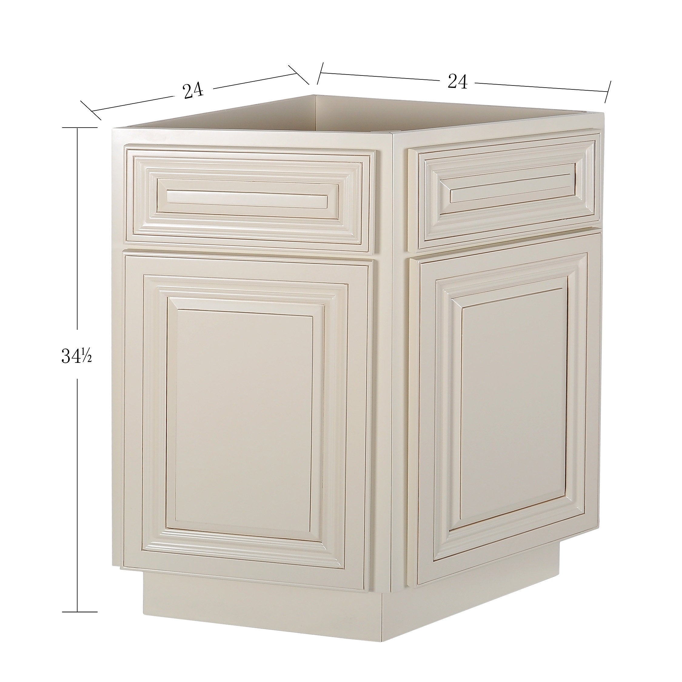 Cream White Base End Angle Cabinet with Two Doors@